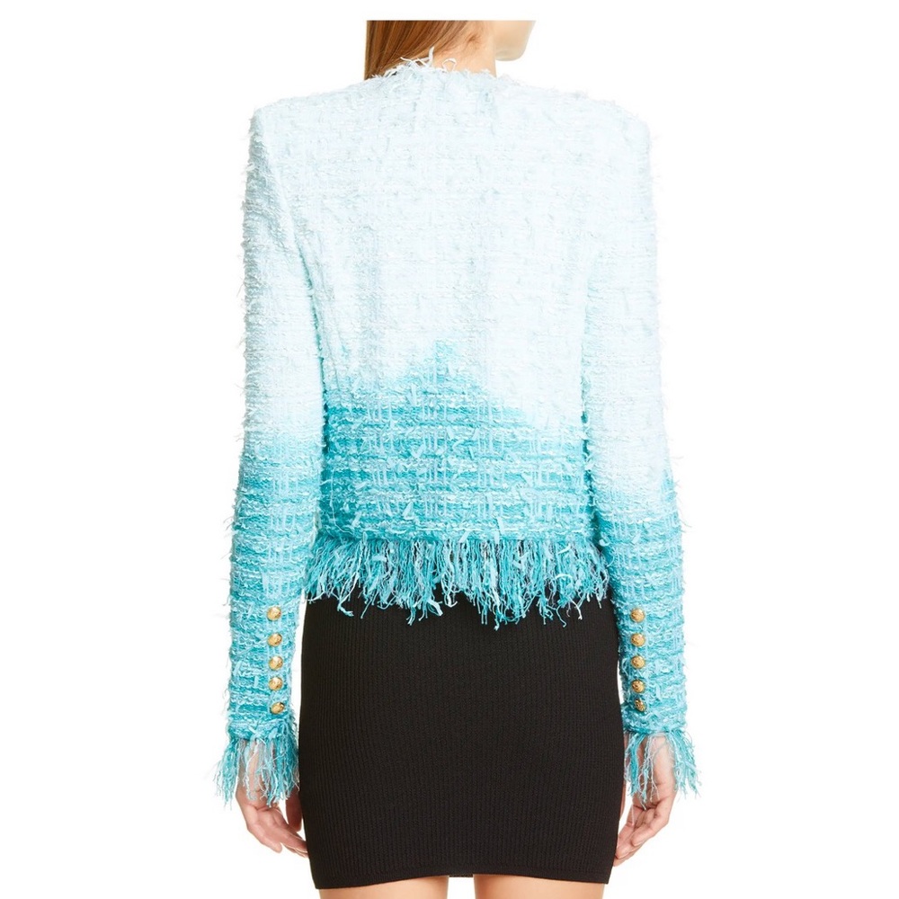 Balmain Fringe Dip Dye Tweed Jacket In Blue - Picture 3 of 9